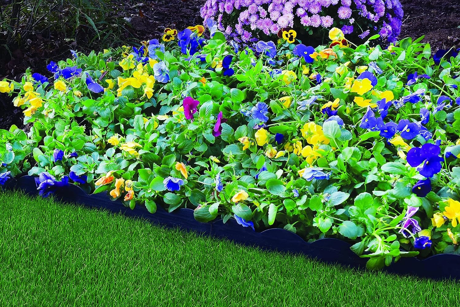 EasyFlex Decorative No-Dig Landscape Edging with Anchoring Spikes, 2.5 in. Tall Scalloped Top Garden Border with Woodgrain Texture, 40 Foot Kit, Black (3210E-40C)
