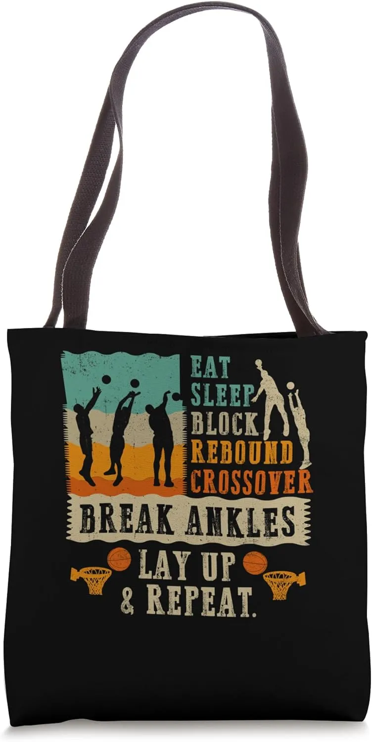 Eat Sleep Block Rebound Crossover Break Ankles Basketball Tote Bag
