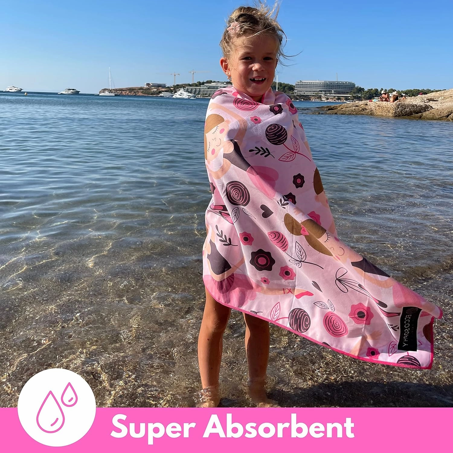 ECCOSOPHY Microfiber Kids Beach Towels & Pouch 60"x30" for Girls & Boys - Quick Dry Pool Towels - Sand Free Beach Blanket for Travel - Camping - Vacation - Toallas Playas