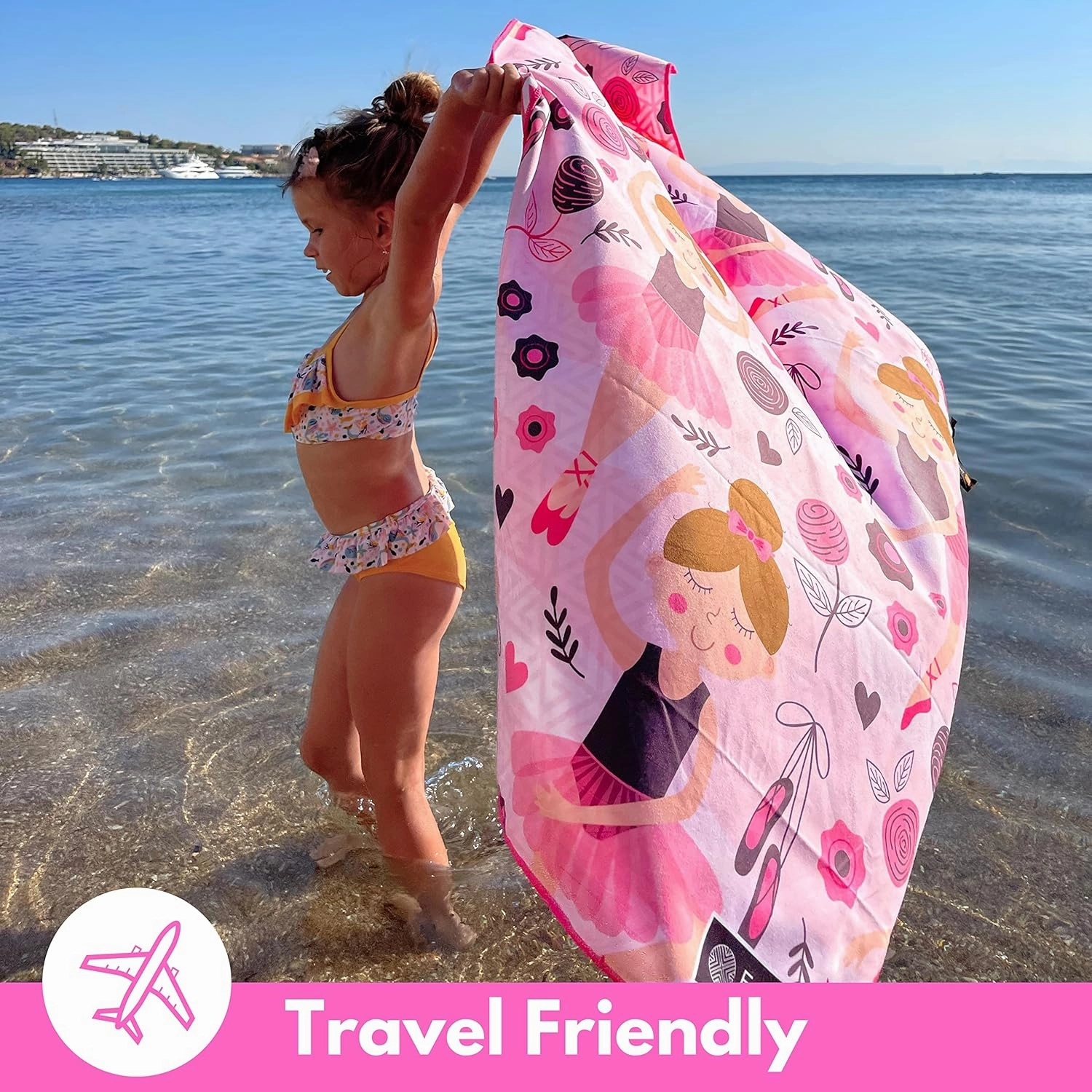 ECCOSOPHY Microfiber Kids Beach Towels & Pouch 60"x30" for Girls & Boys - Quick Dry Pool Towels - Sand Free Beach Blanket for Travel - Camping - Vacation - Toallas Playas