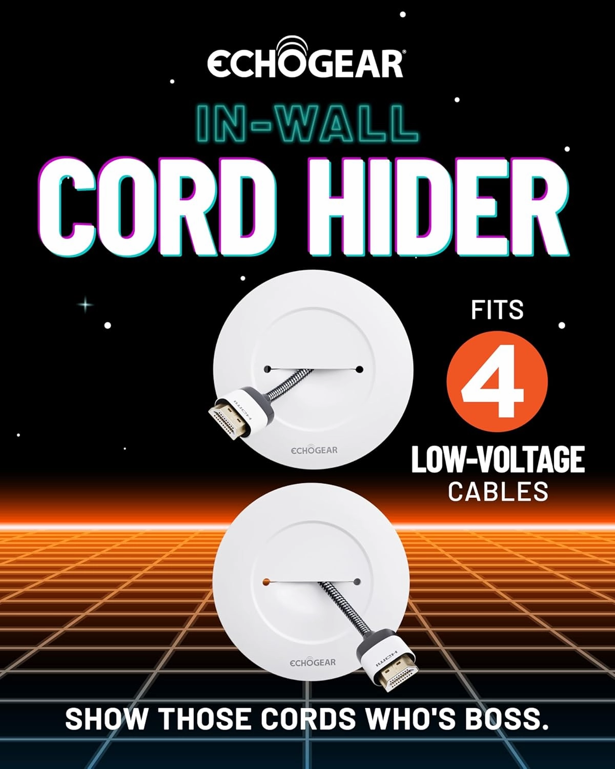 ECHOGEAR TV Cord Hider for Wall Mounted TV - White Cable Management Kit Hides TV Wires Behind The Wall- Includes 2 Pass Throughs, Locking Brackets, and Hole Saw Drill Attachment for Easy Install