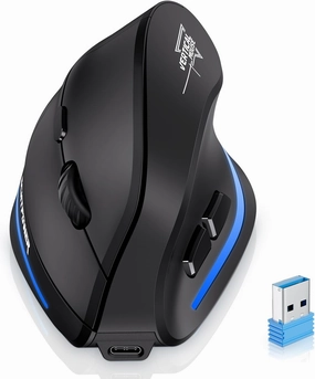 ECHTPower Ergonomic Wireless Mouse, Bluetooth Vertical Mouse with LED Light, Control Up to 3 Devices (BT5.0 BT5.0 2.4GHz), Adjustable DPI 2400/1600/1000, for PC, Laptop, Mac, Windows