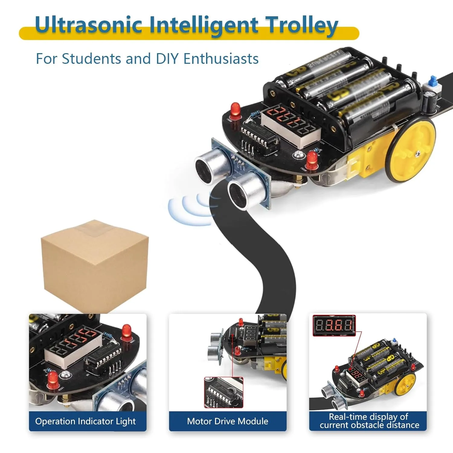 EI Electronics Ultrasonic Obstacle Avoidance Vehicle Soldering Kit DIY Electronics Hands-On Kit Hands-On Play Educational Projects Youth Soldering Projects