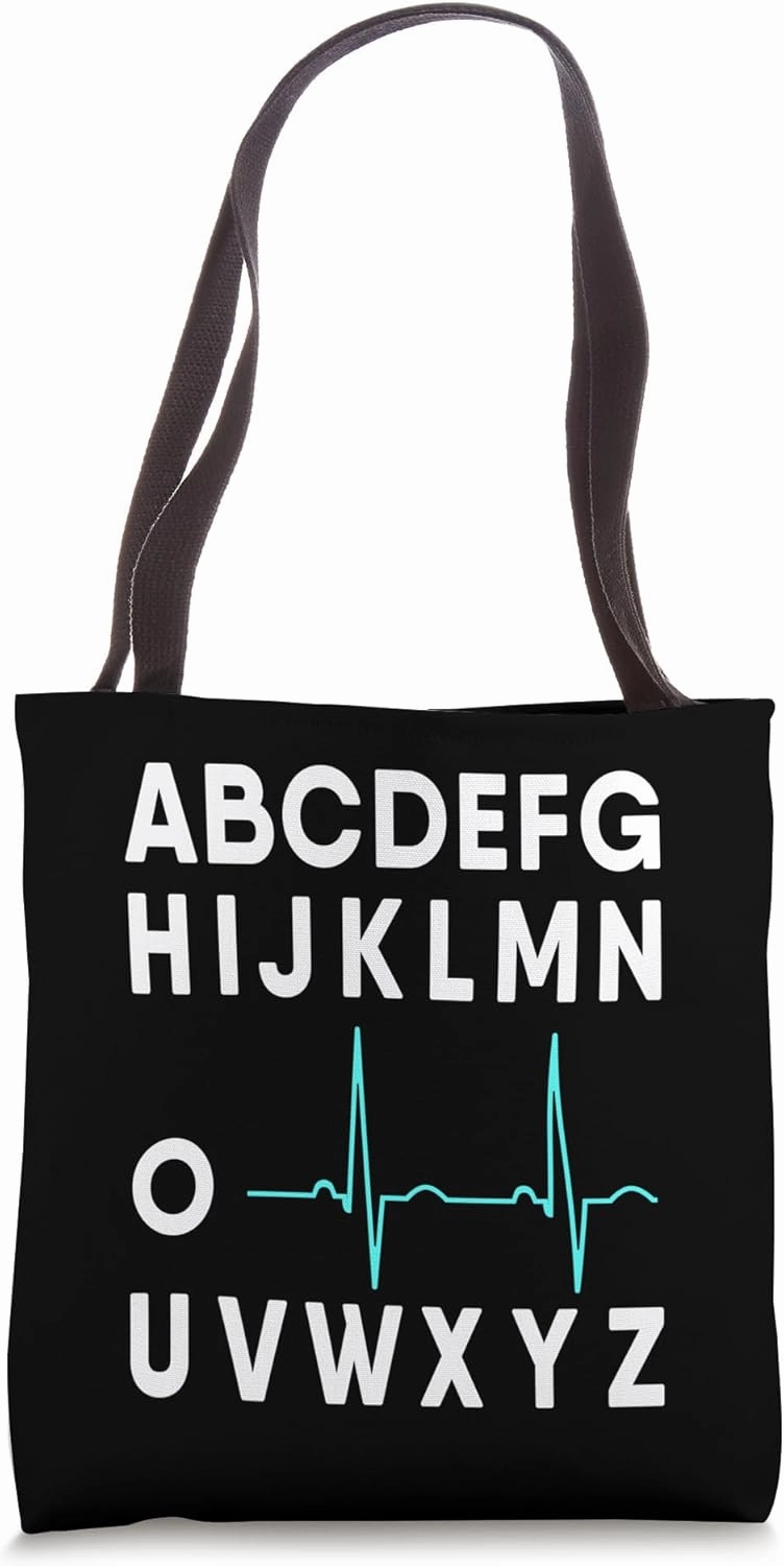 EKG Alphabet Heartbeat Line Doctor Cardiology Nurse PKRST Tote Bag