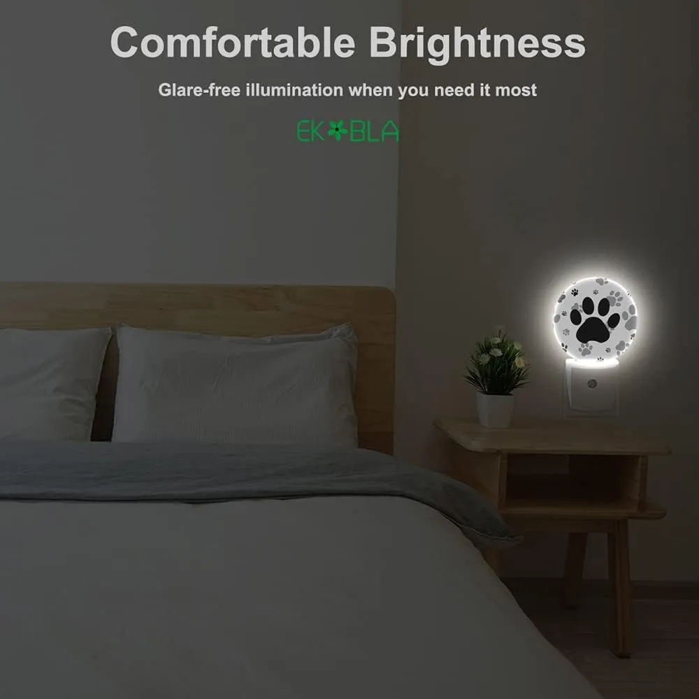 EKOBLA Cute Dog Paw Night Light Black and Gray Paws Night Lights Plug into Wall for Boys Girls, Led Lamp for Stairway/Hallway/Bedroom 0.5W Nightlight Sleep Friendly