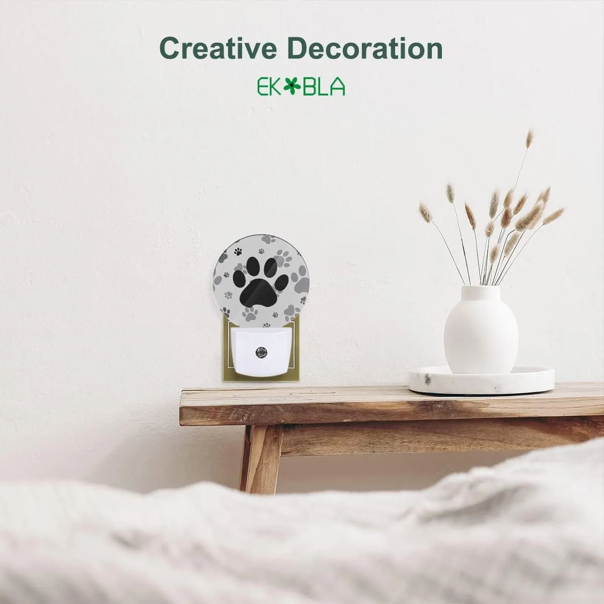 EKOBLA Cute Dog Paw Night Light Black and Gray Paws Night Lights Plug into Wall for Boys Girls, Led Lamp for Stairway/Hallway/Bedroom 0.5W Nightlight Sleep Friendly