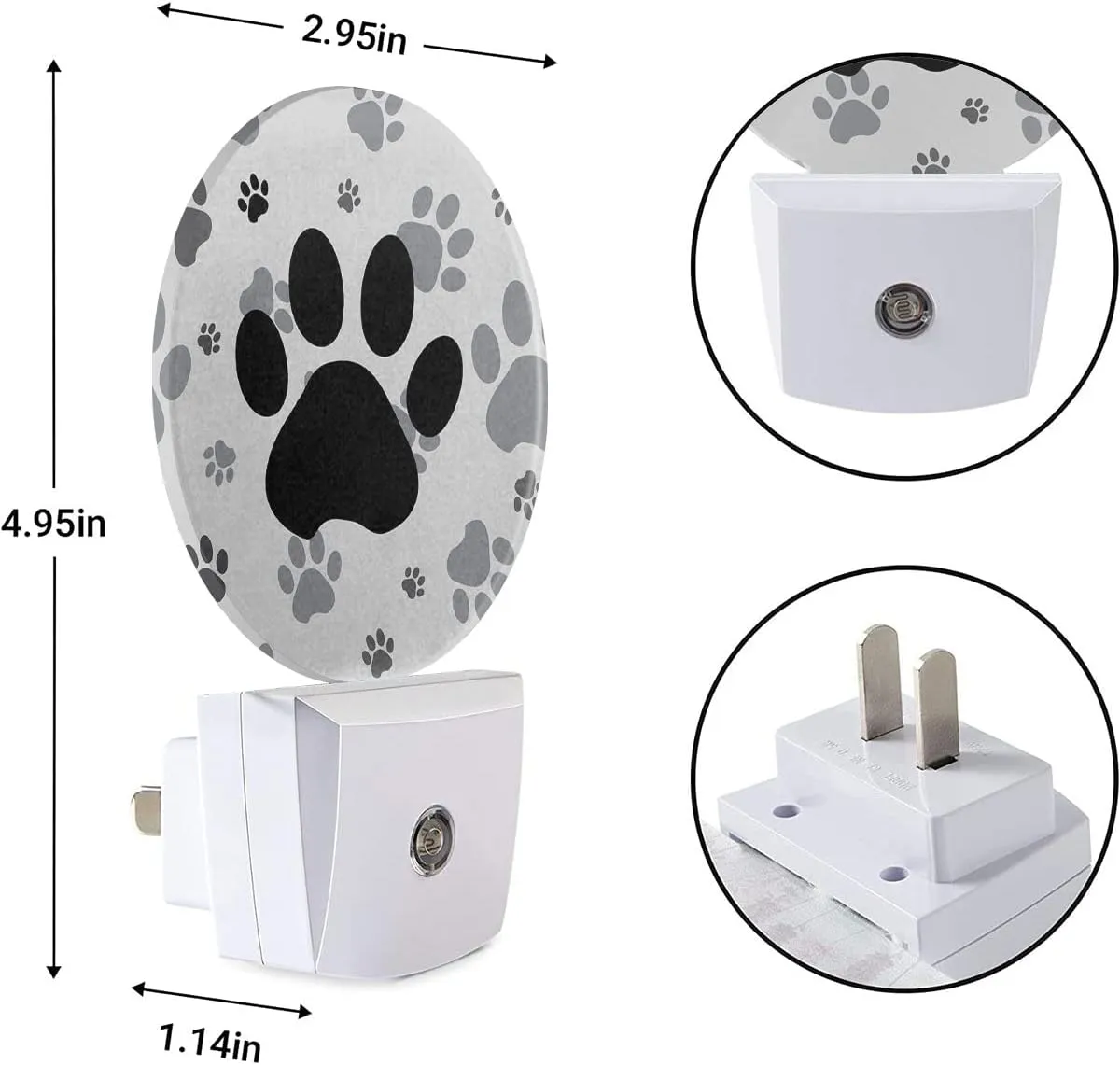 EKOBLA Cute Dog Paw Night Light Black and Gray Paws Night Lights Plug into Wall for Boys Girls, Led Lamp for Stairway/Hallway/Bedroom 0.5W Nightlight Sleep Friendly