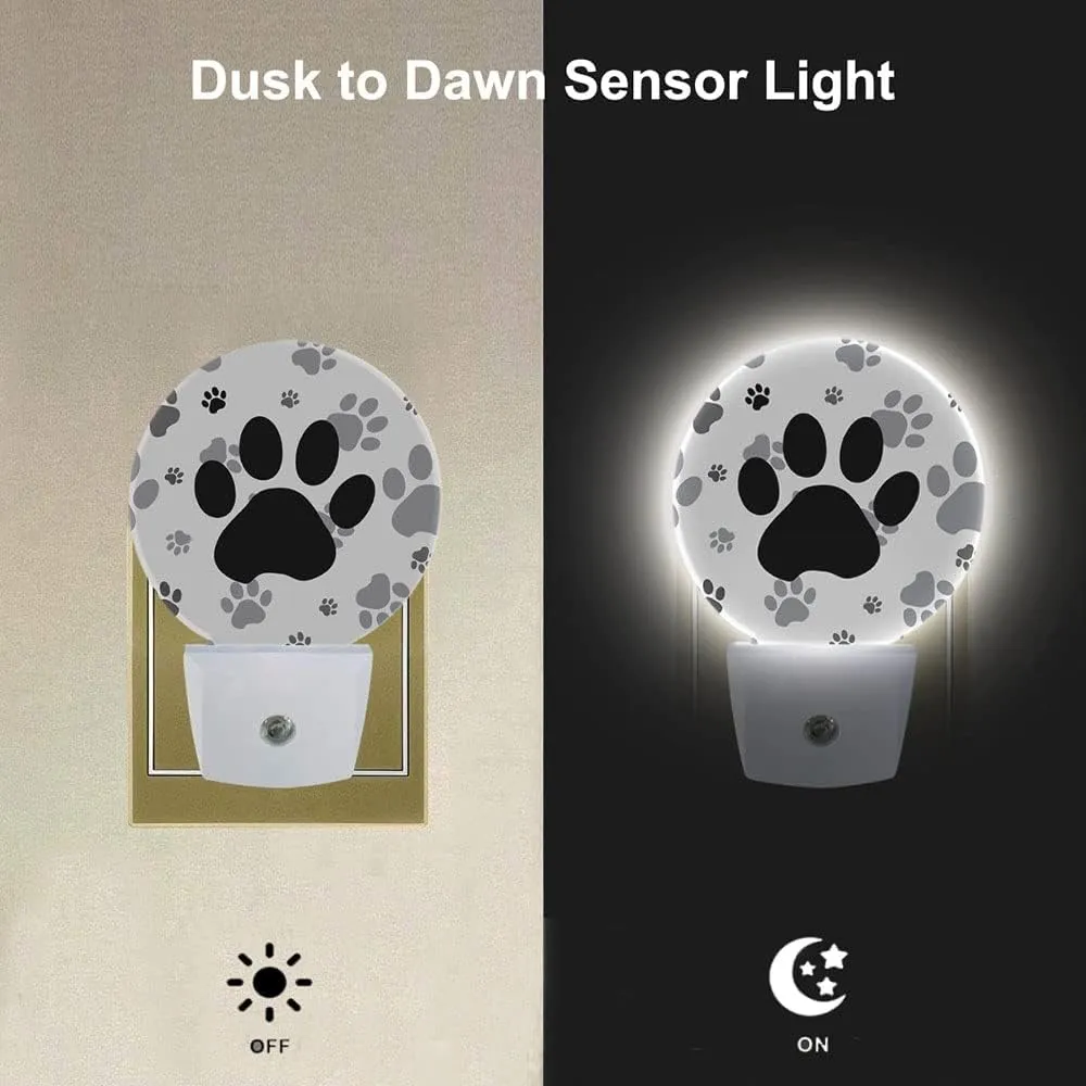 EKOBLA Cute Dog Paw Night Light Black and Gray Paws Night Lights Plug into Wall for Boys Girls, Led Lamp for Stairway/Hallway/Bedroom 0.5W Nightlight Sleep Friendly