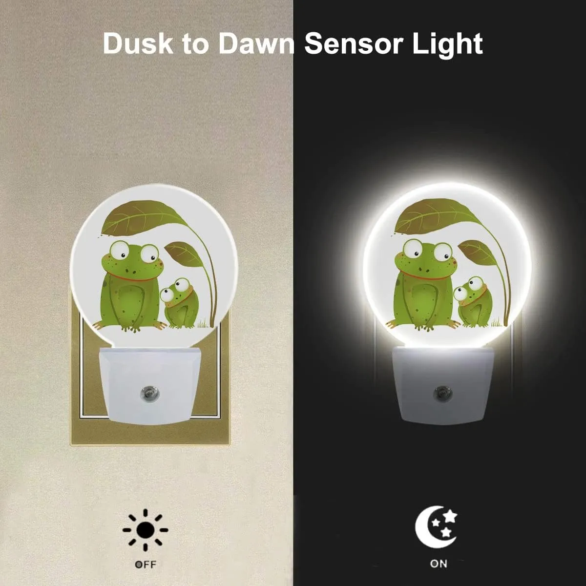 EKOBLA Frog Night Light Two Frogs Under Big Leaf Green Animal Cute Night Lights Plug into Wall for Boys Girls Room LED Round Lamp, Dusk to Dawn 0.5W Sleep Friendly