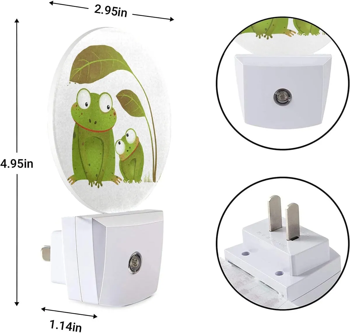 EKOBLA Frog Night Light Two Frogs Under Big Leaf Green Animal Cute Night Lights Plug into Wall for Boys Girls Room LED Round Lamp, Dusk to Dawn 0.5W Sleep Friendly