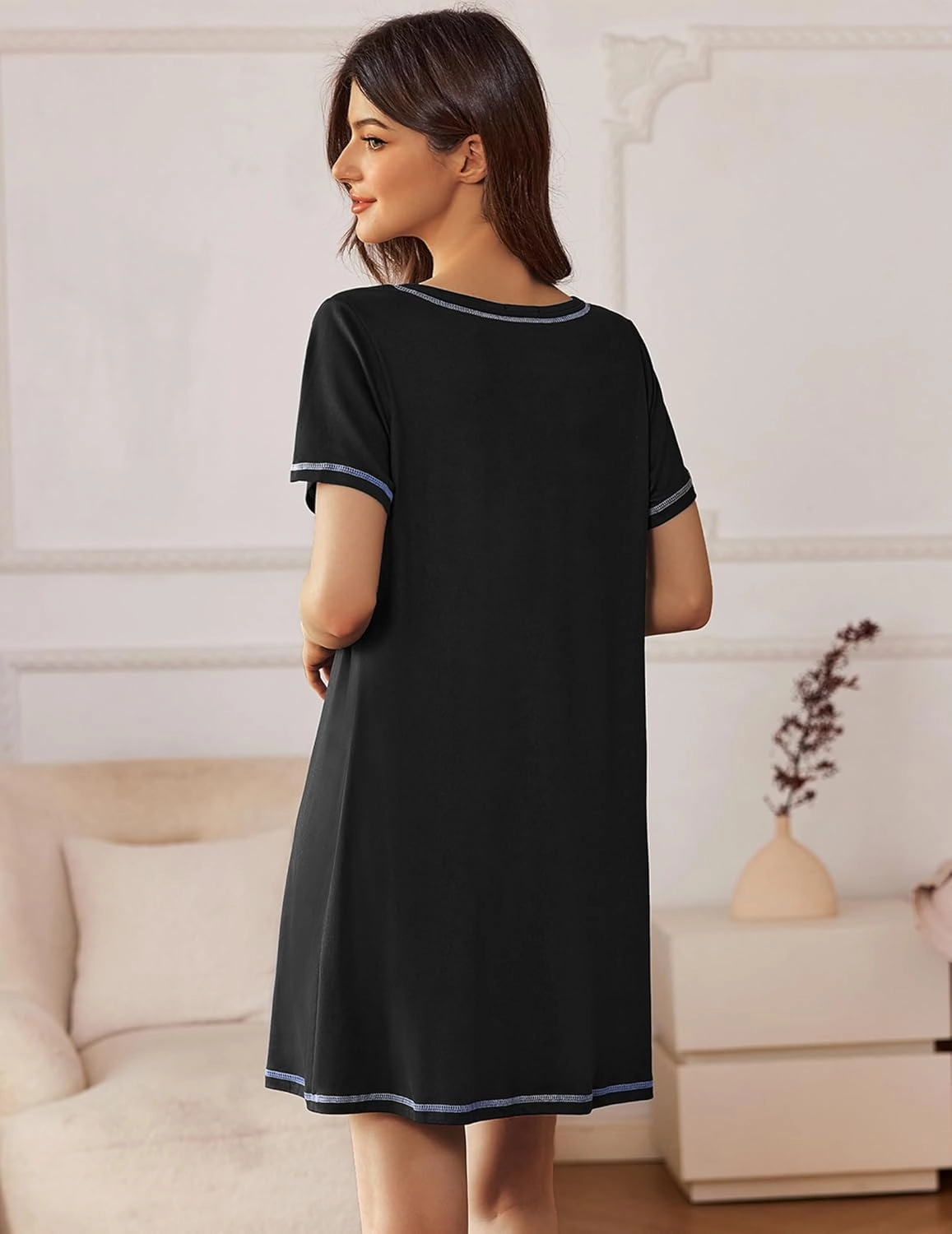 Ekouaer Nightgowns for Women 2 Pack Night Gowns Short Sleeve Sleepshirts Pullover Nightshirts Soft Sleepwear S-XXXL