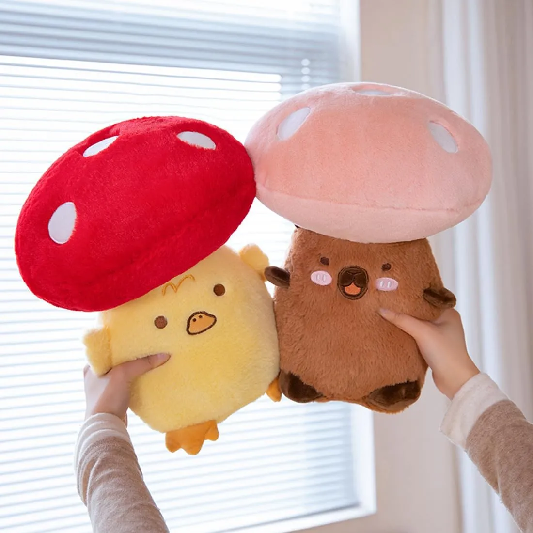 ELAINREN Cuddle Red Mushroom with Duck Plush Toy Furry Yellow Duck Mushroom Stuffed Doll Gifts/11.8''