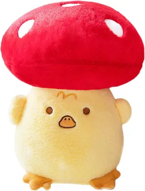 ELAINREN Cuddle Red Mushroom with Duck Plush Toy Furry Yellow Duck Mushroom Stuffed Doll Gifts/11.8''