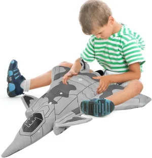 ELAINREN Simulation Airplane Model Plush Soft Hugging Pillow with Blanket Large Stuffed Space Shuttle Plushie Plane Toy Back Cushion,Thunderbirds Plush Gifts(75x55cm)