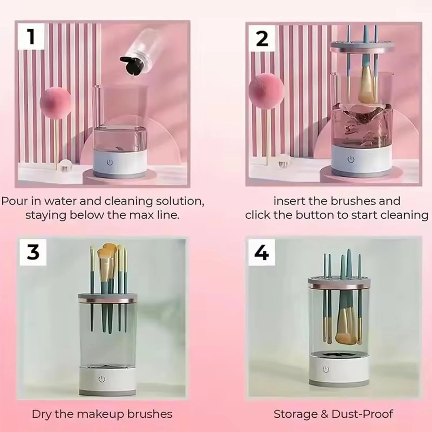 Electric Makeup Brush Cleaner, Rinse Hero Rechargeable Brush Cleaner Machine, 2 in 1 Efficient Beauty Cosmetic Brush Washer, Automatic Spinning Makeup Brush Cleaner (Transparent,Charging)