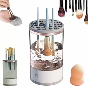 Electric Makeup Brush Cleaner, Rinse Hero Rechargeable Brush Cleaner Machine, 2 in 1 Efficient Beauty Cosmetic Brush Washer, Automatic Spinning Makeup Brush Cleaner (Transparent,Charging)