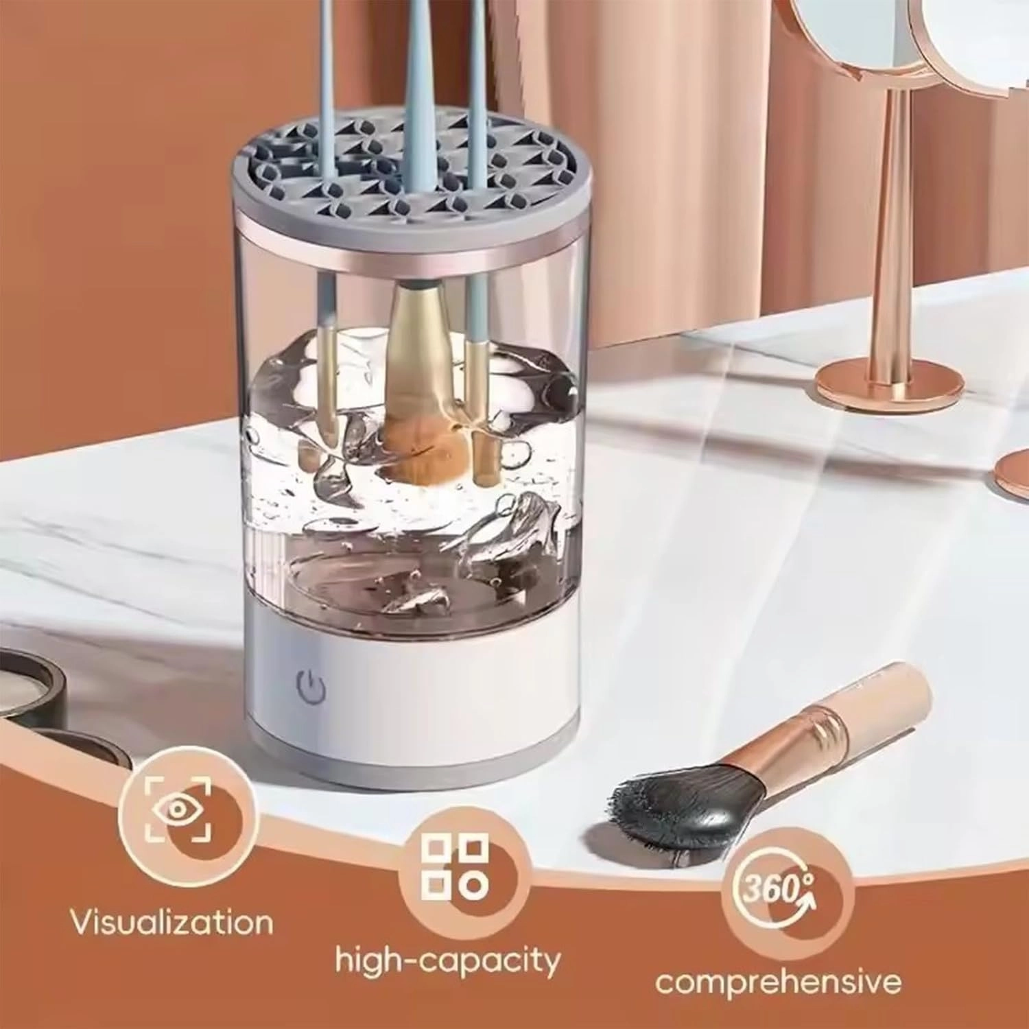 Electric Makeup Brush Cleaner, Rinse Hero Rechargeable Brush Cleaner Machine, 2 in 1 Efficient Beauty Cosmetic Brush Washer, Automatic Spinning Makeup Brush Cleaner (Transparent,Charging)