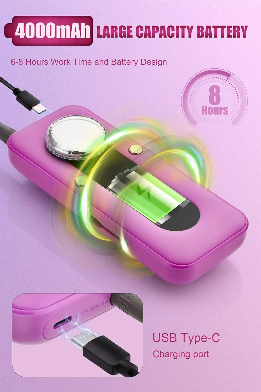 Electric Nail Drill Professional, 45000RPM Cordless Electric Nail File for Acrylic Gel Nails, Manicure Pedicure Polishing Shape Tools for Home Salon with 11pcs Drill Kits, Pink