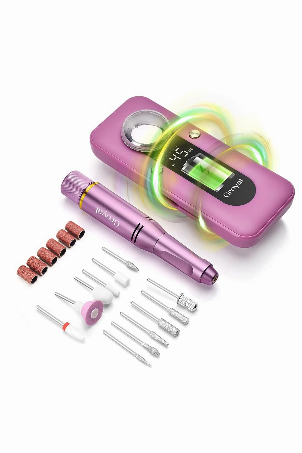 Electric Nail Drill Professional, 45000RPM Cordless Electric Nail File for Acrylic Gel Nails, Manicure Pedicure Polishing Shape Tools for Home Salon with 11pcs Drill Kits, Pink