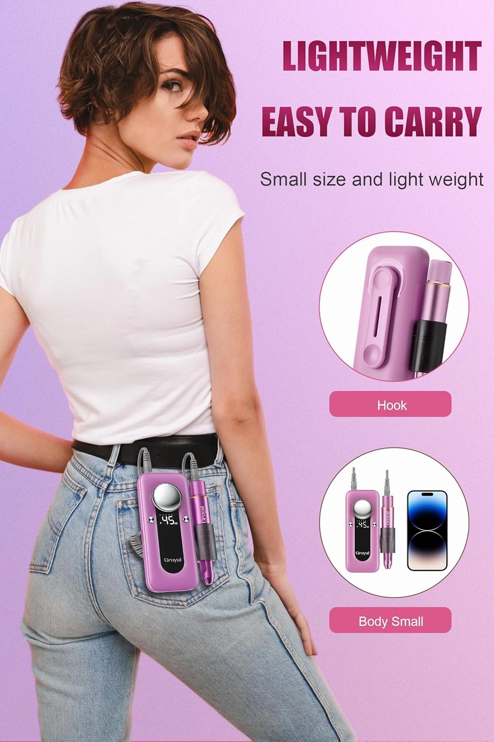 Electric Nail Drill Professional, 45000RPM Cordless Electric Nail File for Acrylic Gel Nails, Manicure Pedicure Polishing Shape Tools for Home Salon with 11pcs Drill Kits, Pink