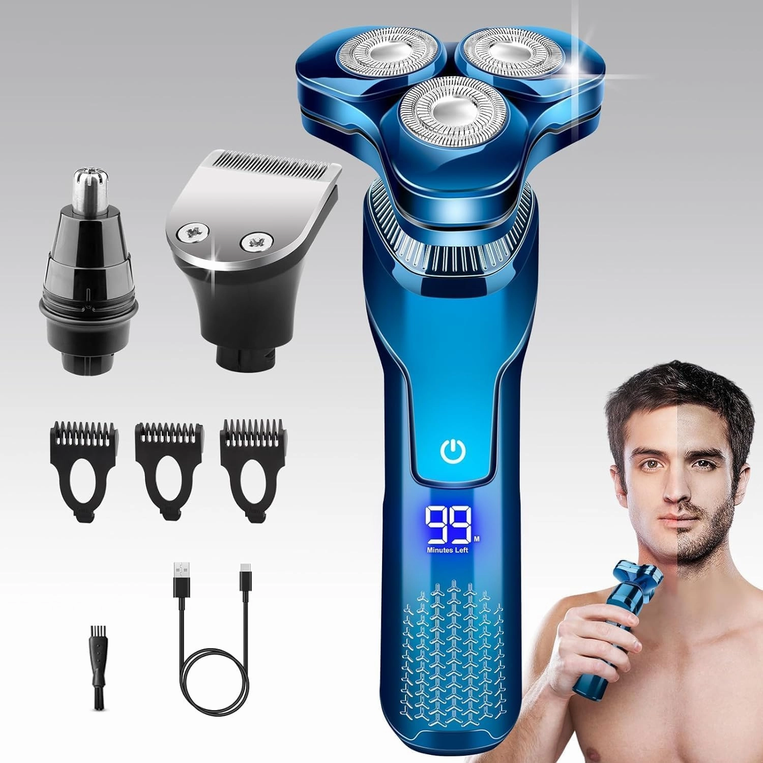 Electric Razor for Men, New Upgrade Men’s Electric Shavers Rotary LED Display/Waterproof/Rechargeable, Shaver for Men Cordless Floating Head Replaceable Blades, Portable Razor Mens