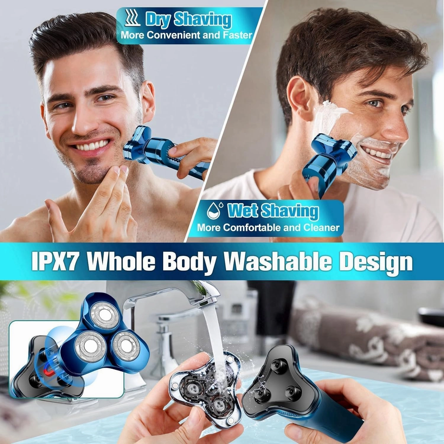 Electric Razor for Men, New Upgrade Men’s Electric Shavers Rotary LED Display/Waterproof/Rechargeable, Shaver for Men Cordless Floating Head Replaceable Blades, Portable Razor Mens