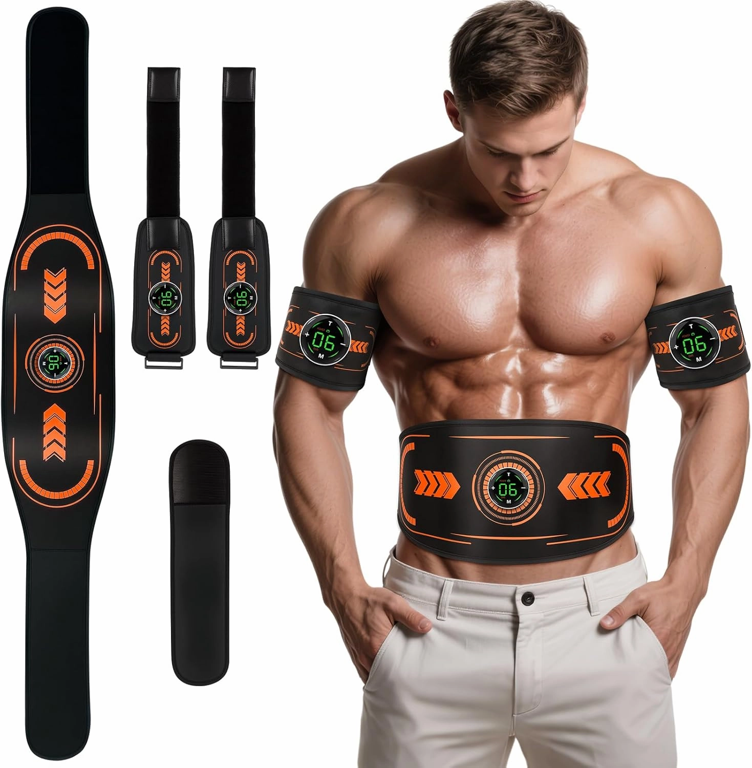 Electronic Muscle Stimulator with TENS & PMS Functions, Ab Belt Muscle Stimulator, Abs Stimulator Abdominal for Workout, Fitness, Strength Training, Pain Relief