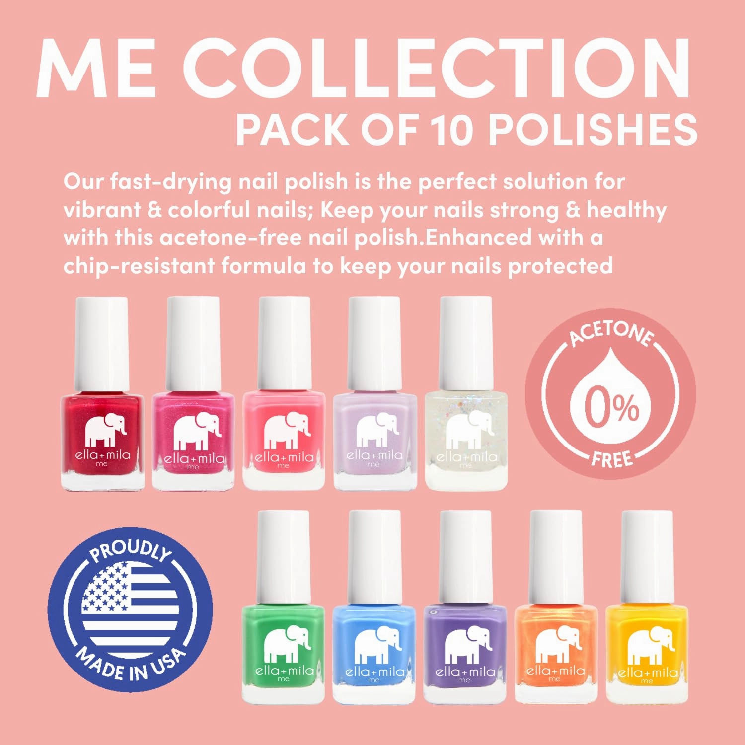 ella mila Professional Nail Polish Set - Quick Dry Nail Polish - Long-Lasting & Chip Resistant Nail Polish Kit (Me Collection - 10 Pack - 0.24 fl oz each)