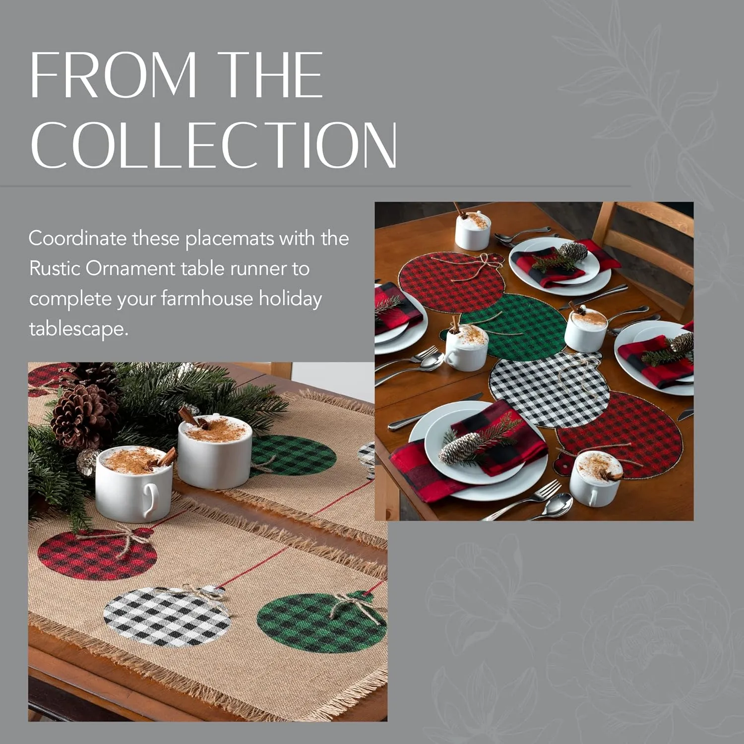 Elrene Home Fashions Farmhouse Living Holiday Rustic Ornaments Burlap Placemat Set, 13 Inches x 19 Inches, Set of 4