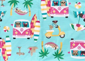 Elrene Home Fashions Summer Fun Adorable Dog Days of Summer at The Beach Vinyl Flannel Back Tablecloth (52" x 70" Oblong)