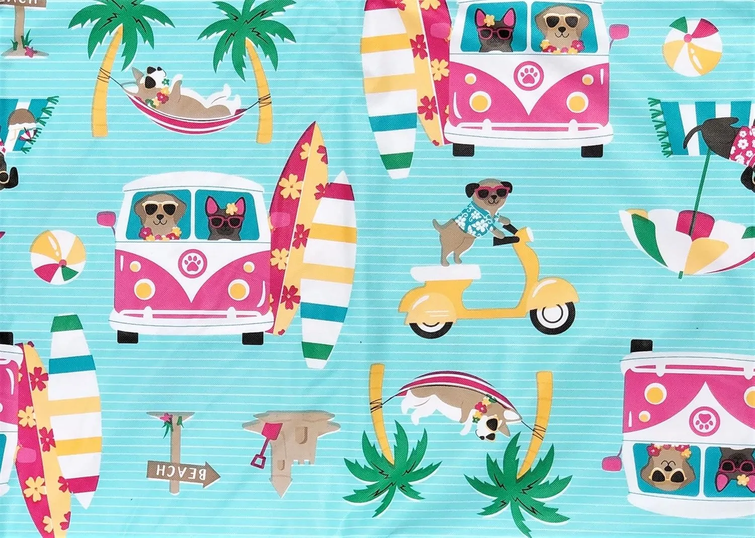 Elrene Home Fashions Summer Fun Adorable Dog Days of Summer at The Beach Vinyl Flannel Back Tablecloth (52" x 70" Oblong)