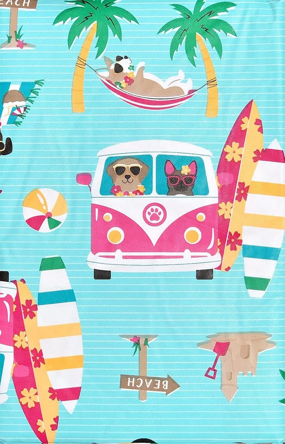 Elrene Home Fashions Summer Fun Adorable Dog Days of Summer at The Beach Vinyl Flannel Back Tablecloth (52" x 70" Oblong)
