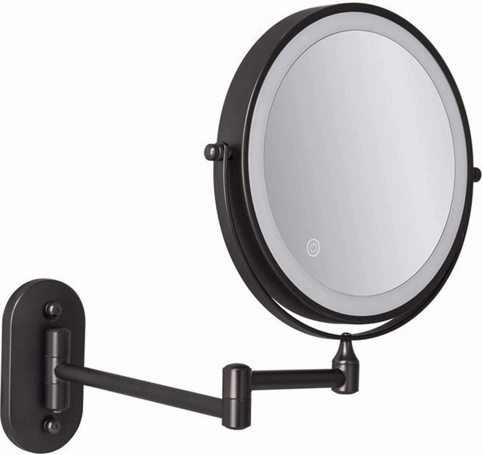 ELTOX Wall Mounted Makeup Mirror LED Touch Screen Adjustable with 3 Color Lights Double Sided 1X/5X Magnifying Vanity Mirror (Color : Black)