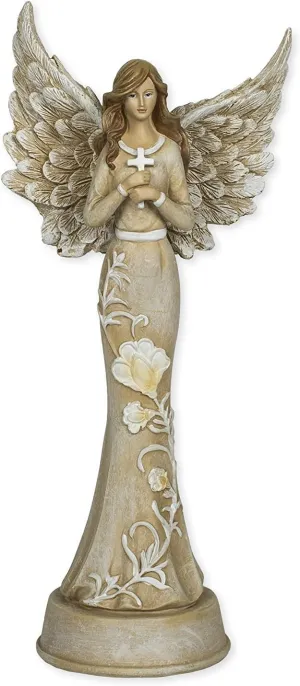 Embossed Blossom Flowers Angel 11 inch Resin Stone Table Top Figurine Statue