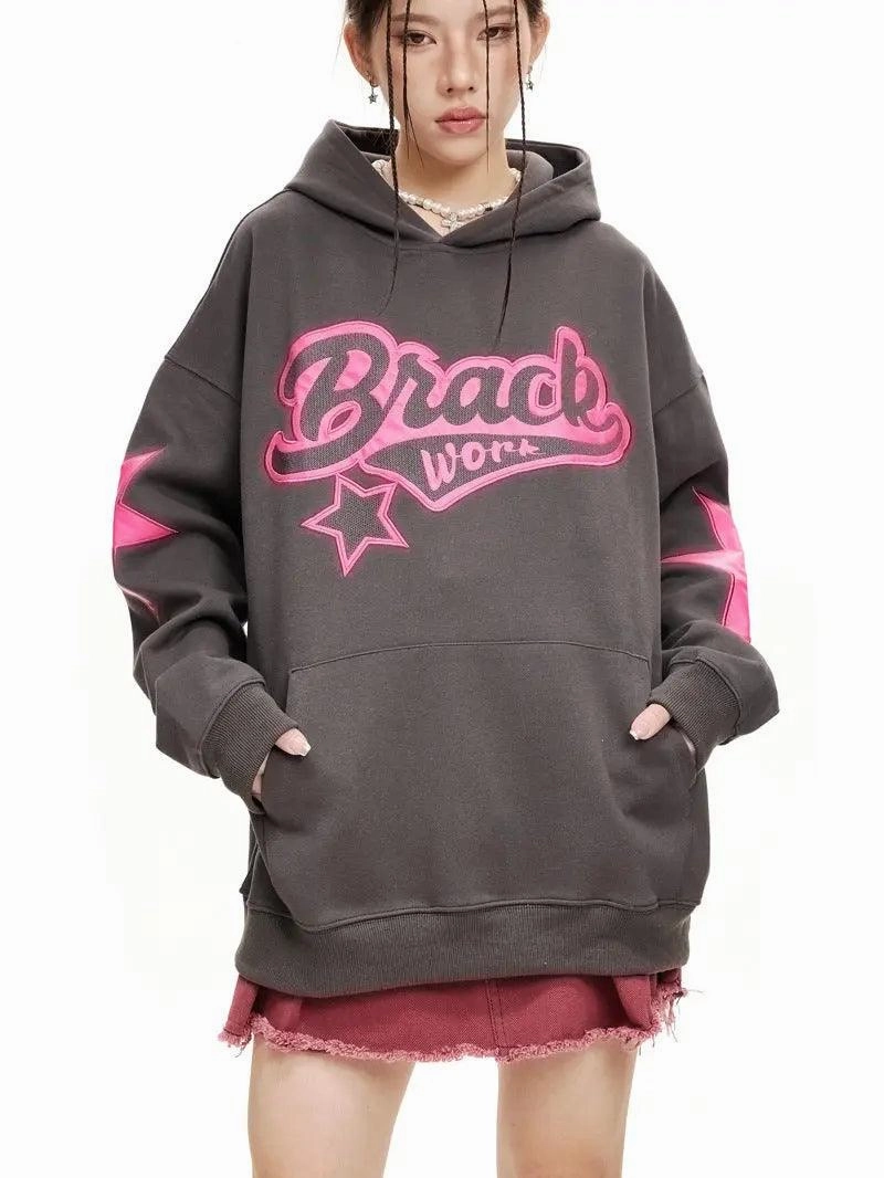 Embroidered Alphabet Hooded Sweater