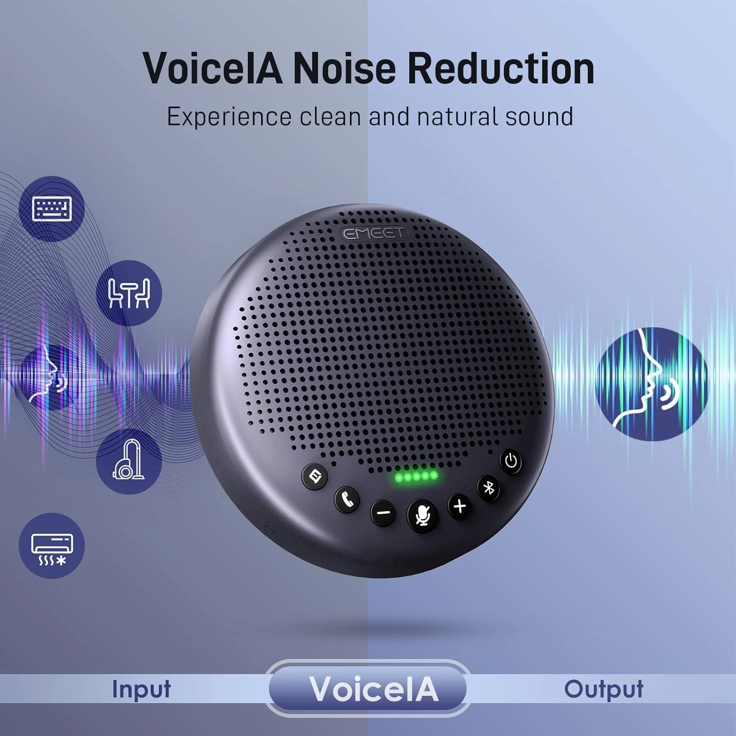 EMEET Conference Speaker and Microphone w/8 1 Mics, 360° Voice Pickup, Noise Reduce, Bluetooth/USB/Dongle Speakerphone for 14 People w/Daisy Chain for 25, Compatible w/Leading Platforms, 2024 Version