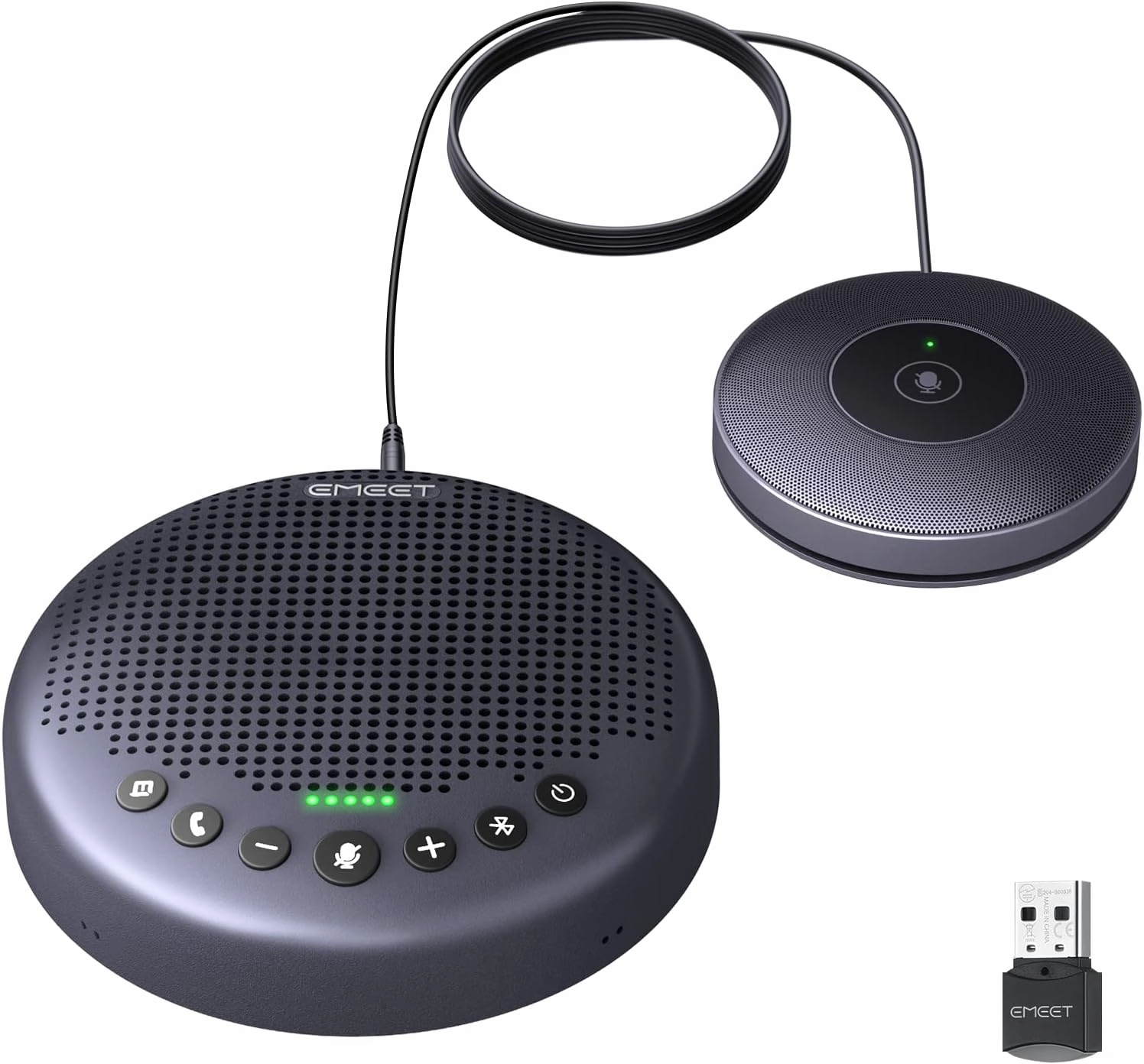 EMEET Conference Speaker and Microphone w/8 1 Mics, 360° Voice Pickup, Noise Reduce, Bluetooth/USB/Dongle Speakerphone for 14 People w/Daisy Chain for 25, Compatible w/Leading Platforms, 2024 Version