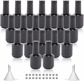 Empty Gel Nail Polish Bottles, 15ML Refillable Fingernail Polish Bottles with Brush, UV Safe with Mixing Balls & Funnels, Pack of 20 (Bright Black)