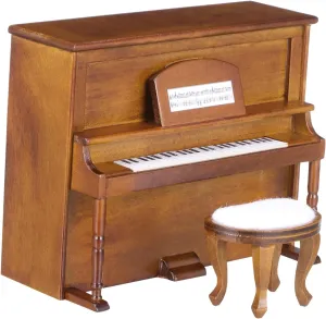 ERINGOGO 1set Mini Upright Piano and Stool Dollhouse Furniture Decoration Tiny House Piano Model Realistic Design for Miniature Home Accessories Walnut Color