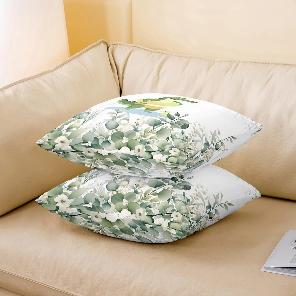Erosebridal Kids Cute Crocodile 18x18 Throw Pillow Cover,Kawaii Animal Pillow Cover,Funny Cartoon Wildlife Cushion Cover for Boys Girls,White Minimalist Style Decorative Pillow Cover