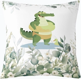 Erosebridal Kids Cute Crocodile 18x18 Throw Pillow Cover,Kawaii Animal Pillow Cover,Funny Cartoon Wildlife Cushion Cover for Boys Girls,White Minimalist Style Decorative Pillow Cover