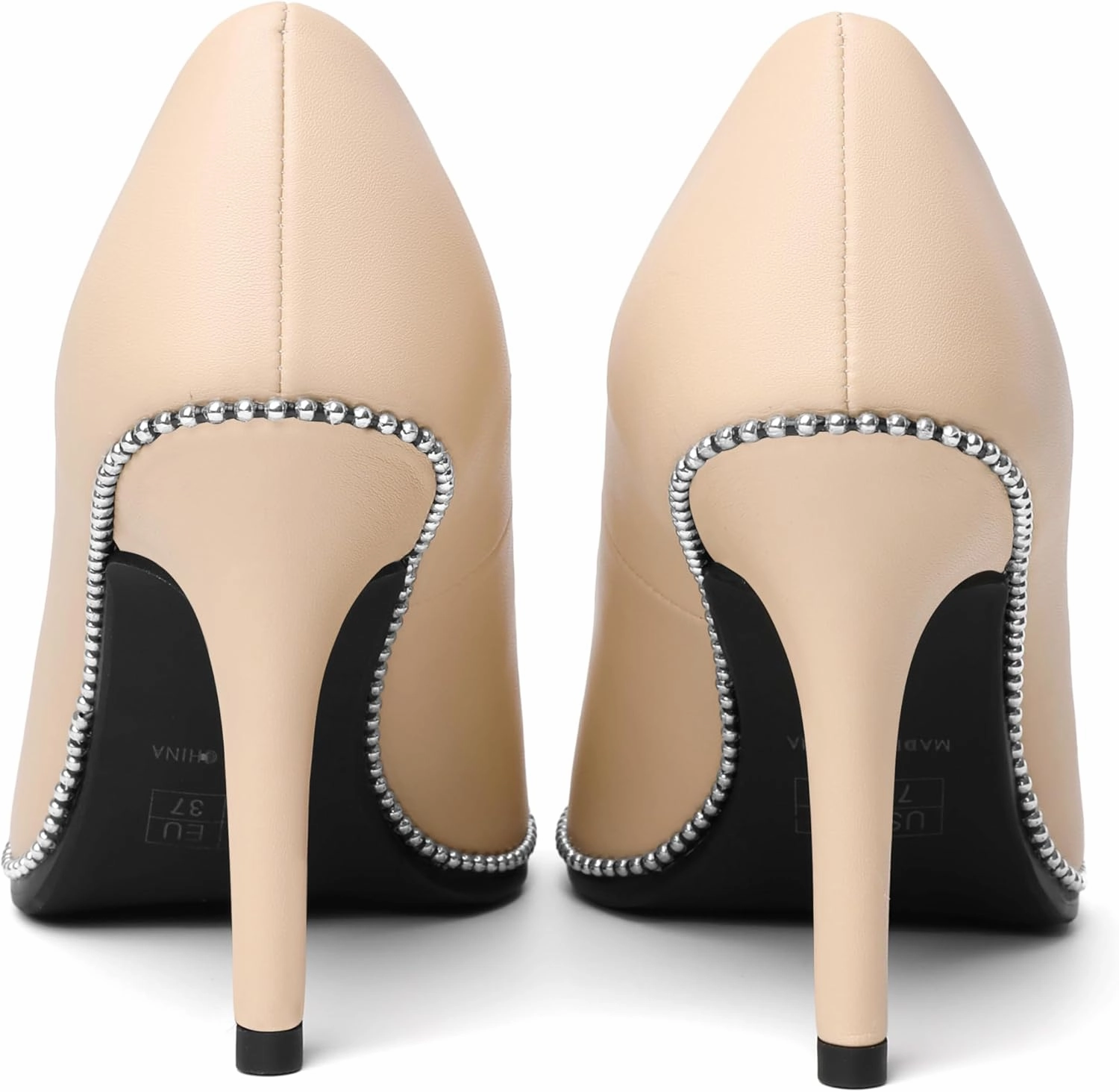 Esvowido Women's Stiletto High Heels Slip on Pumps Closed Pointed Toe Beaded Pump Shoes Casual Party Dress Shoes 3.5 Inch