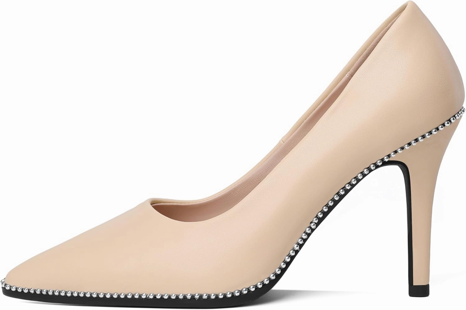 Esvowido Women's Stiletto High Heels Slip on Pumps Closed Pointed Toe Beaded Pump Shoes Casual Party Dress Shoes 3.5 Inch