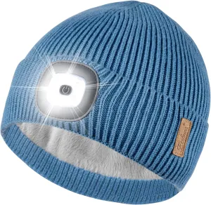 Etsfmoa Unisex Hat with Light,Fleece Lined Beanie Warm Knit Hat,Gifts for Men Women,Rechargeable LED Cap