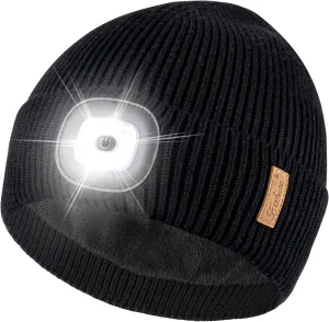 Etsfmoa Unisex Hat with Light,Fleece Lined Beanie Warm Knit Hat,Gifts for Men Women,Rechargeable LED Cap
