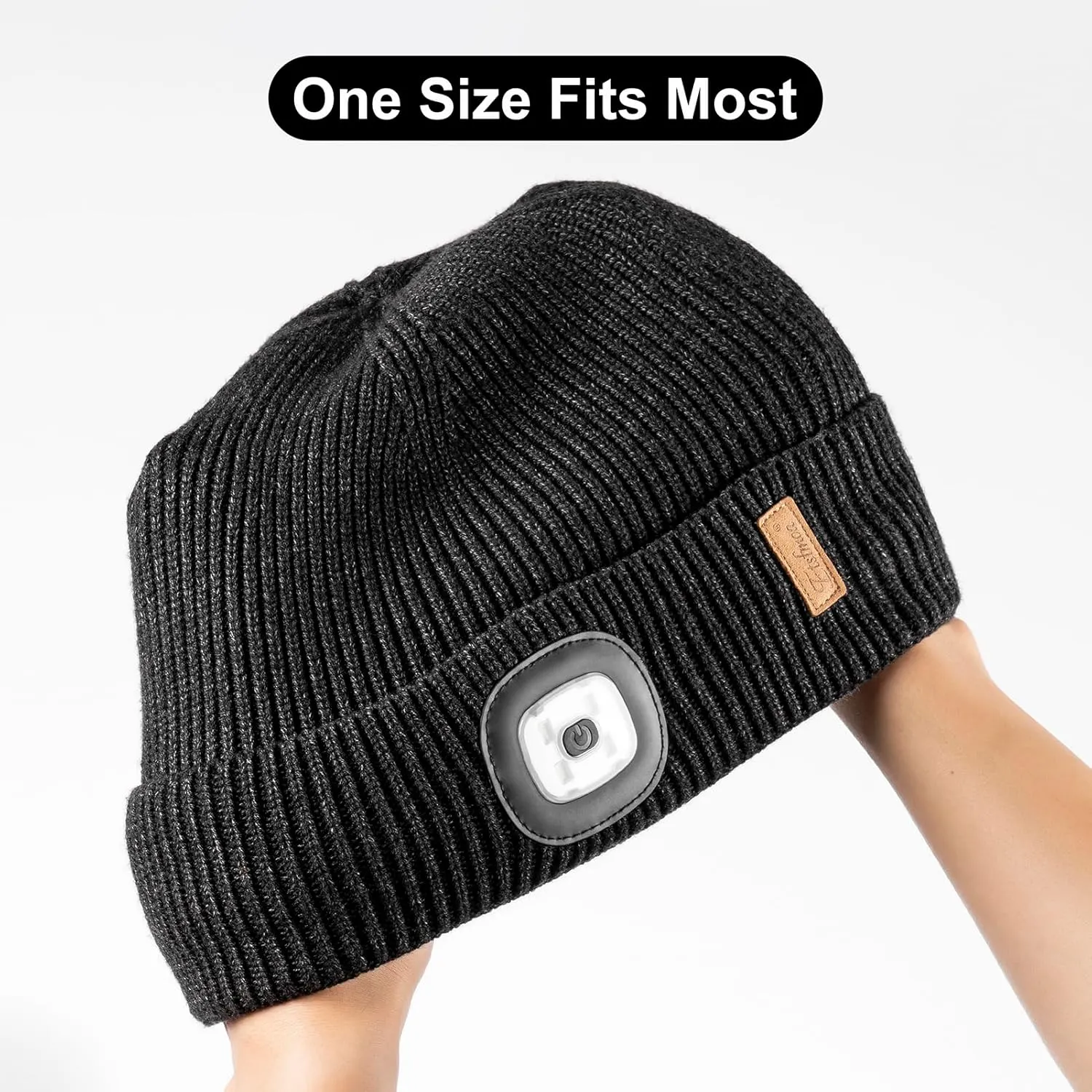 Etsfmoa Unisex Hat with Light,Fleece Lined Beanie Warm Knit Hat,Gifts for Men Women,Rechargeable LED Cap