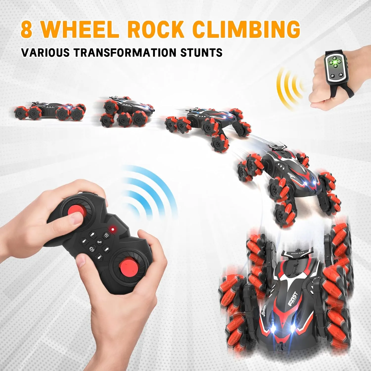 Eulogia 8WD Gesture Sensing RC Stunt Car, 2.4GHz RC Crawler, with Light and Spray & Music, 360° Spins All Terrain Remote Control Car Toys Gift for 5-12 Years Old Boys Girls Christmas Birthday