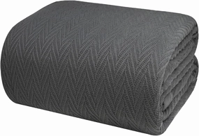 EUROTEX 100% Cotton Twin Size Blanket - Soft Breathable and Lightweight for Summer, Spring and Fall - Herringbone Weave for Couch, Sofa (Grey, 66x90 in)