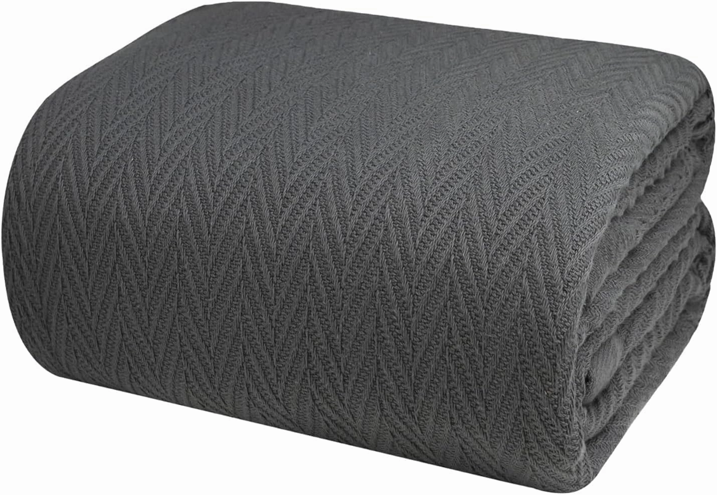 EUROTEX 100% Cotton Twin Size Blanket - Soft Breathable and Lightweight for Summer, Spring and Fall - Herringbone Weave for Couch, Sofa (Grey, 66x90 in)