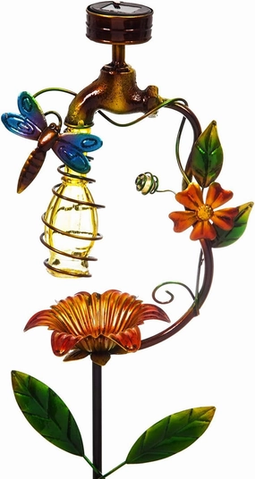Evergreen Garden 34.5 Inch Solar Garden Faucet Garden Stake, Dragonfly Décor for Homes Gardens and Yards